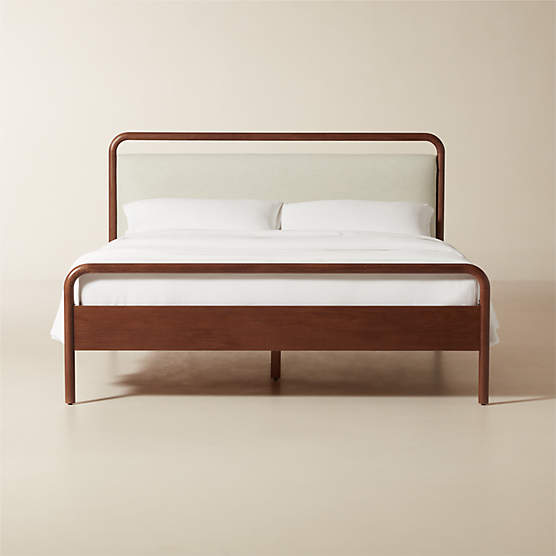 Kamari Oak Wood and Ivory Upholstered King Bed