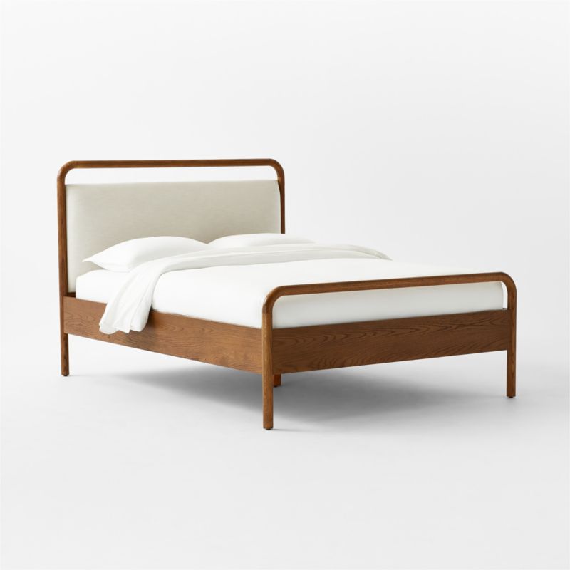 Kamari Oak Wood and Ivory Upholstered Queen Bed - image 4 of 9