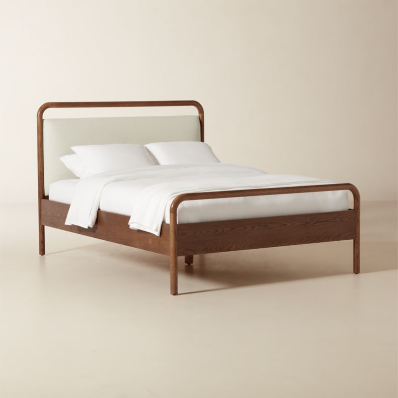 Kamari Oak Wood and Ivory Upholstered Queen Bed - image 3 of 9