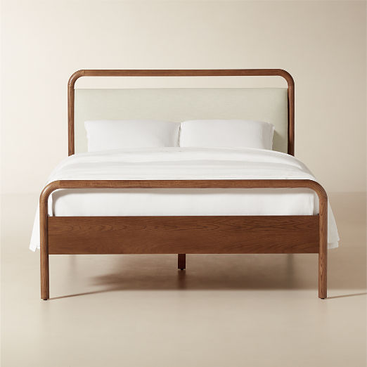 Kamari Oak Wood and Ivory Upholstered King Bed