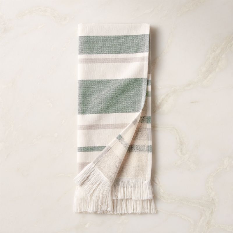 Embroidered Hand Towel Organic Kitchen Towel Khaki Green 