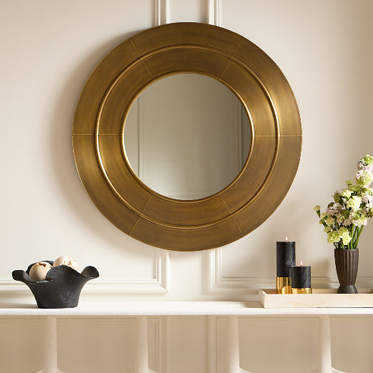 Kane Aged Brass Round Wall Mirror 36"