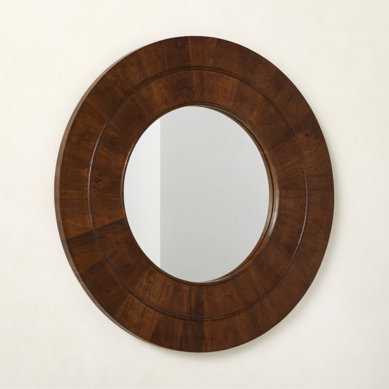 Kane Walnut Wood Round Wall Mirror 36" - image 4 of 5