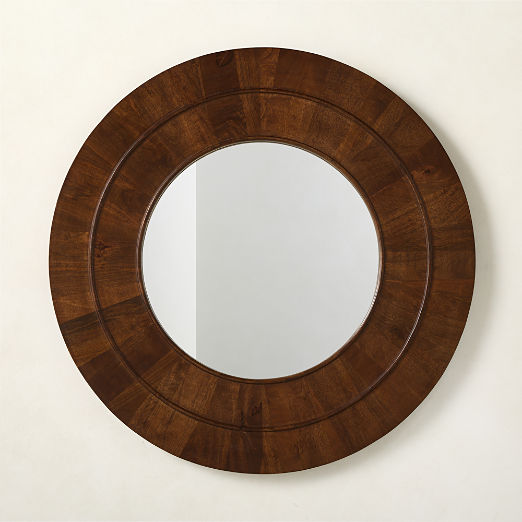 Kane Walnut Wood Round Wall Mirror 36"