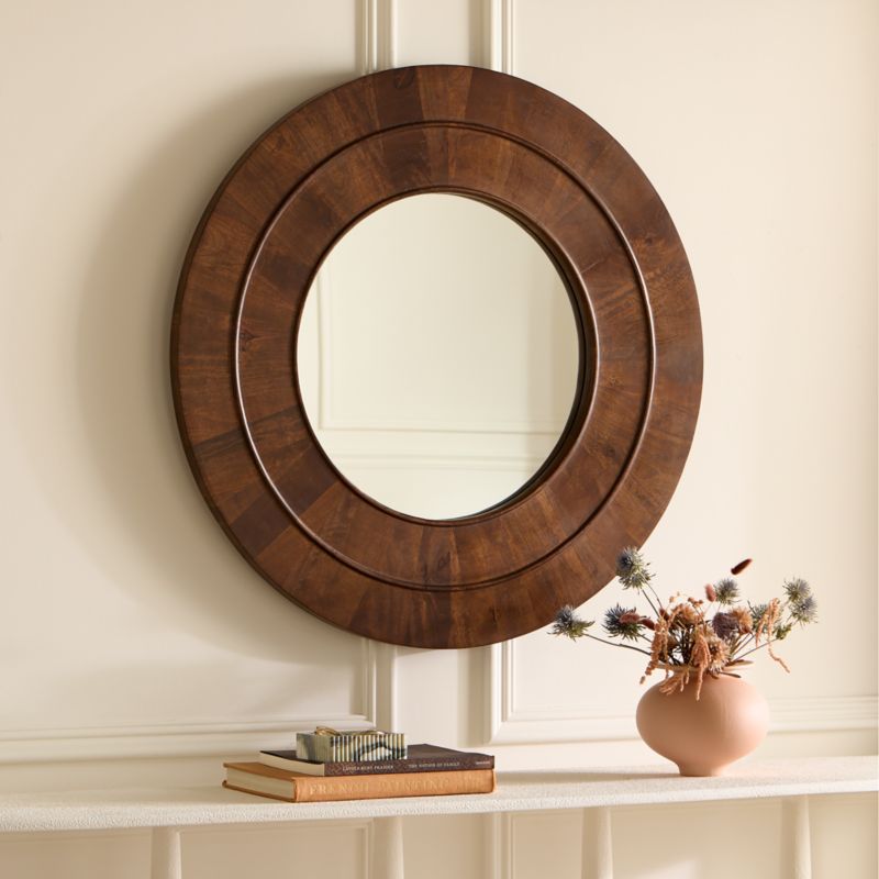 Kane Walnut Wood Round Wall Mirror 36" - image 2 of 5