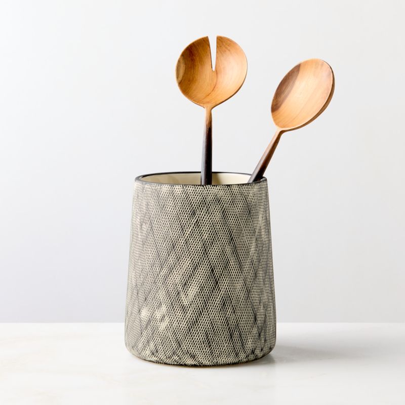 View Kari White and Black Cross Hatch Utensil Holder details
