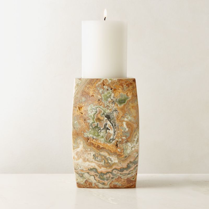 View Kashton Green Travertine Pillar Candle Holder Large details