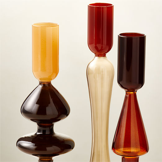 Kava Warm Toned Glass Taper Candle Holders Set of 3