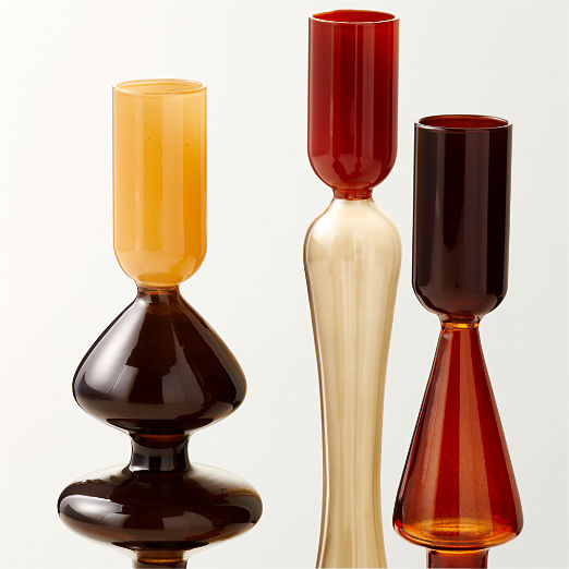 Kava Warm Toned Glass Taper Candle Holders Set of 3