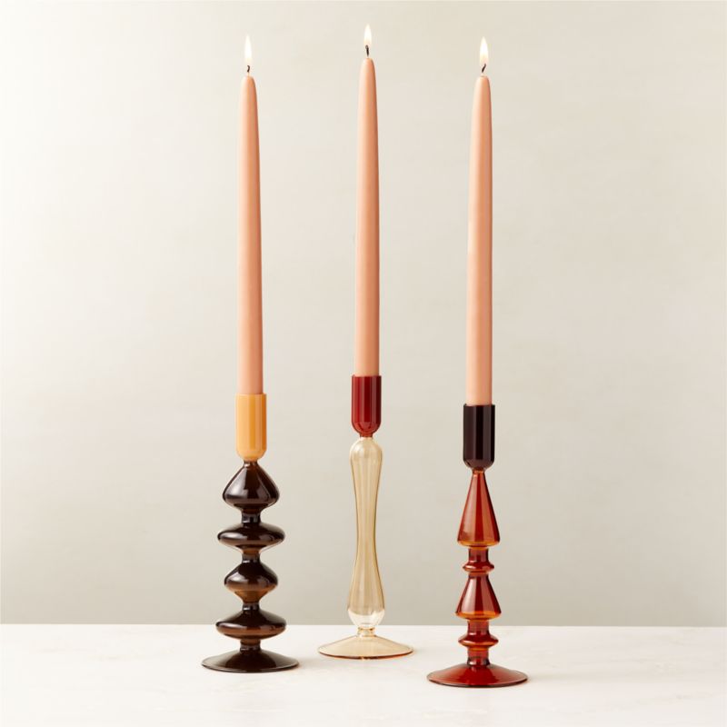 View Kava Warm Toned Glass Taper Candle Holders Set of 3 details