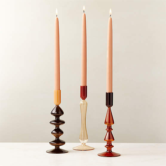 Kava Warm Toned Glass Taper Candle Holders Set of 3