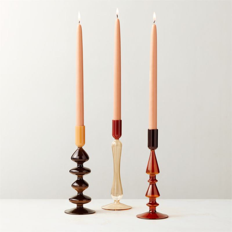 View Kava Warm Toned Glass Taper Candle Holders Set of 3 details