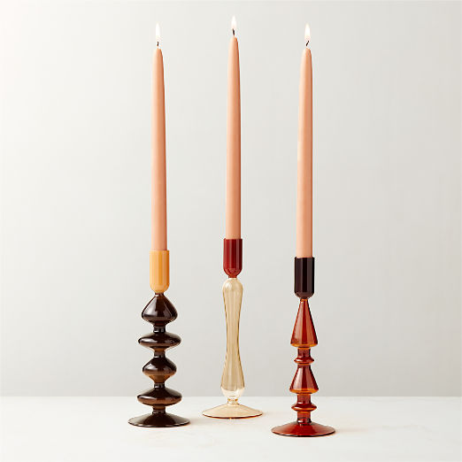 Kava Warm Toned Glass Taper Candle Holders Set of 3
