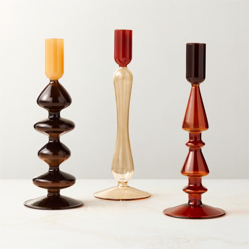 Kava Warm Toned Glass Taper Candle Holders Set of 3 - image 3 of 7
