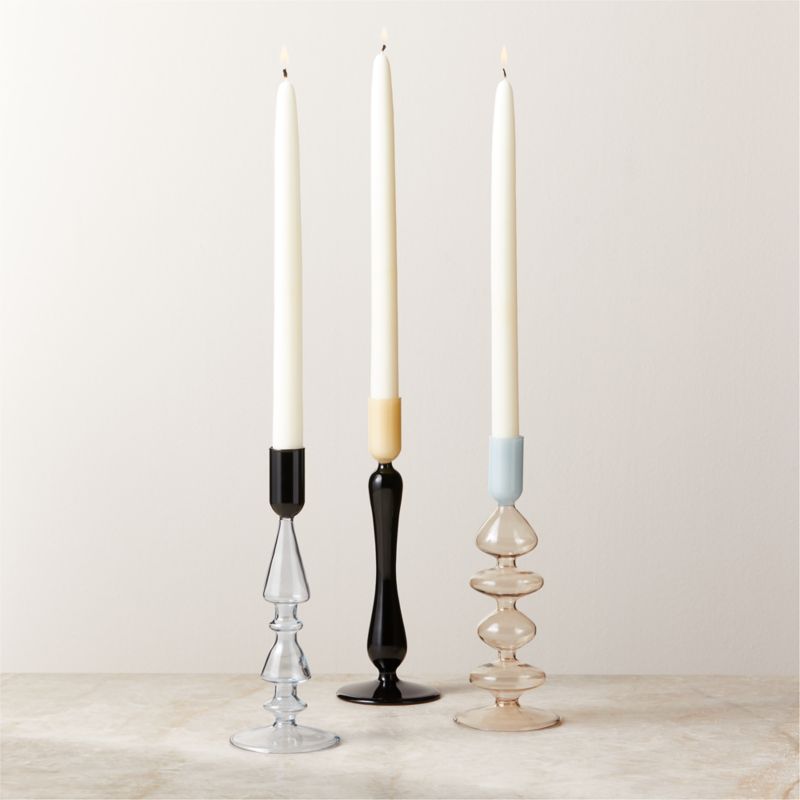 View Kava Cool Toned Glass Taper Candle Holder Set of 3 details