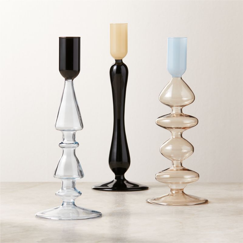 Kava Cool Toned Glass Taper Candle Holder Set of 3 - image 1 of 4