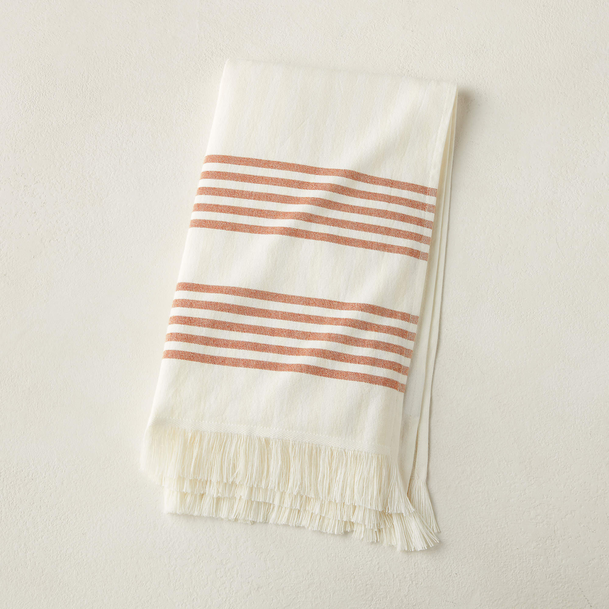 white and copper striped hand towel for autumn fall