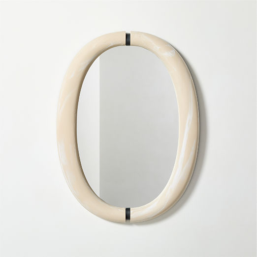 Kaboshon White Swirled Resin Oval Wall Mirror 24"X32"