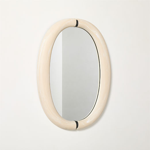 Kaboshon White Swirled Resin Oval Wall Mirror 24"X32"