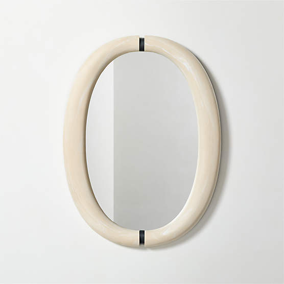 Kaboshon White Swirled Resin Oval Wall Mirror 24"X32"