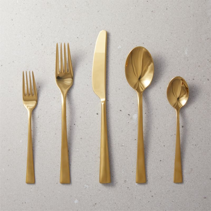 View 20-Piece Keaton Brushed Gold Flatware Set details