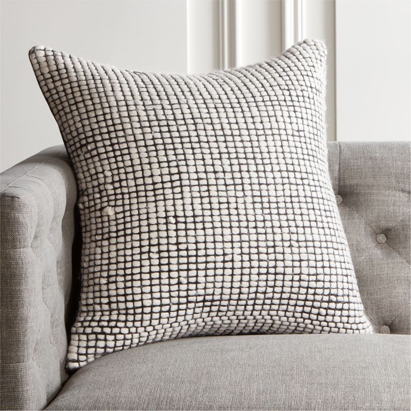 View Keelie Ivory Grid Throw Pillow with Feather-Down Insert 23" details