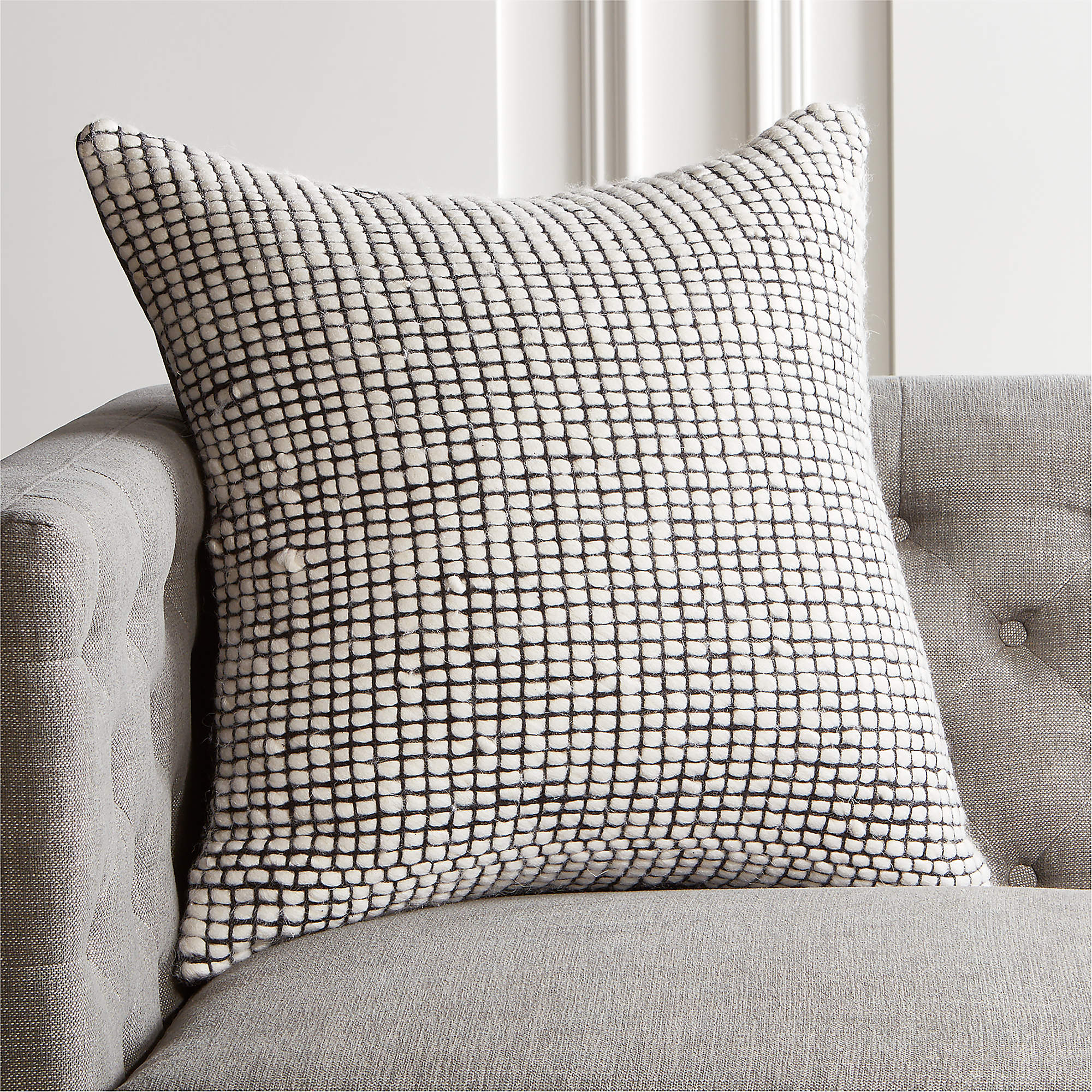 23" Keelie Ivory Grid Modern Throw Pillow with FeatherDown Insert