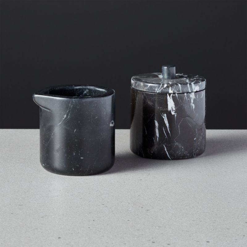 View Keep it Neutral Marble Creamer and Sugar Bowl by Jennifer Fisher details