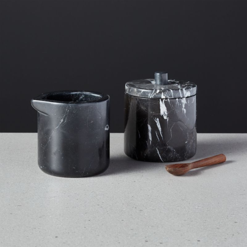View Keep It Neutral Marble Creamer and Sugar Bowl with Mini Walnut Spoon details