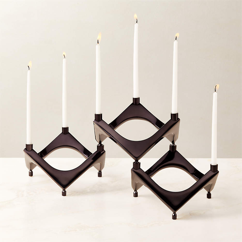 Buy Set of 3 Multi Ribbed Glass Tealight and Taper Candle Holders