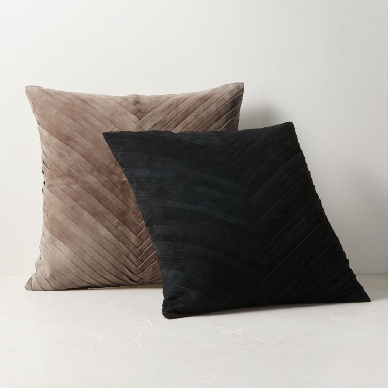 Kerro Light Brown Woven Suede Throw Pillow with Feather-Down Insert 18''x18"