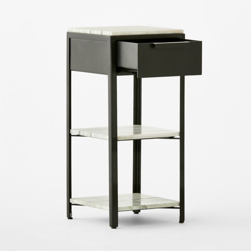 Kessi Black Metal and White Marble Side Table with Drawer - image 6 of 11