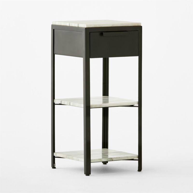 Kessi Black Metal and White Marble Side Table with Drawer - image 5 of 11