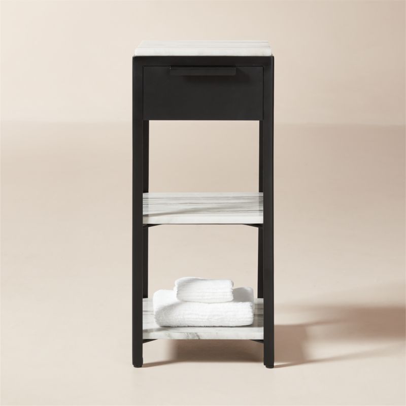 Kessi Black Metal and White Marble Side Table with Drawer - image 3 of 11