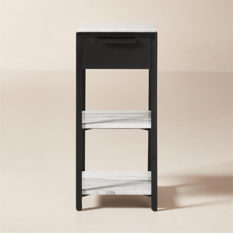 Kessi Black Metal and White Marble Side Table with Drawer - image 0 of 11