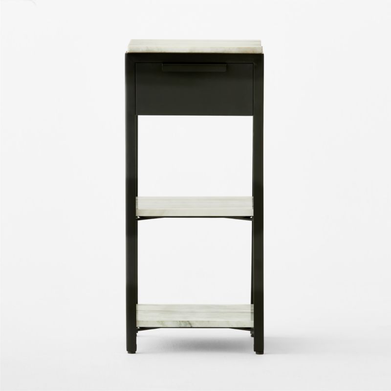 Kessi Black Metal and White Marble Side Table with Drawer - image 4 of 11