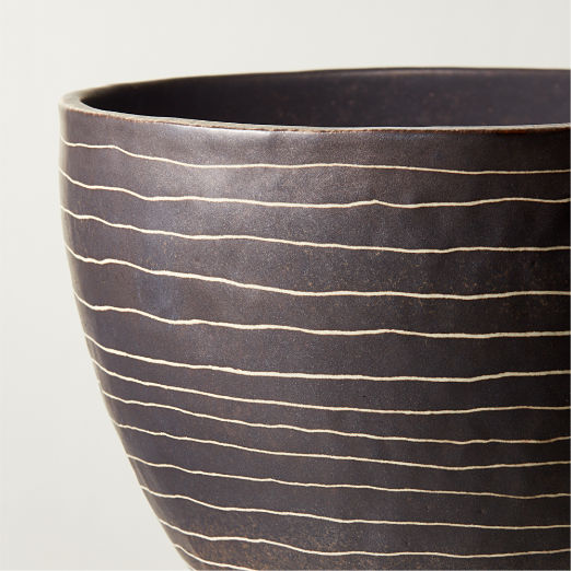 Kettner Grey Ceramic Striped Footed Bowl/Vase