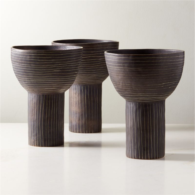 Kettner Grey Ceramic Striped Footed Bowl/Vase - image 3 of 7