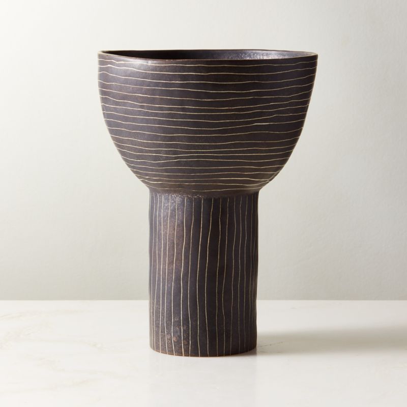 Kettner Grey Ceramic Striped Footed Bowl/Vase - image 1 of 7