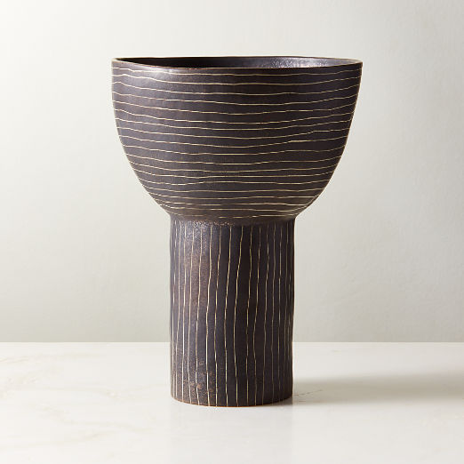 Kettner Grey Ceramic Striped Footed Bowl/Vase