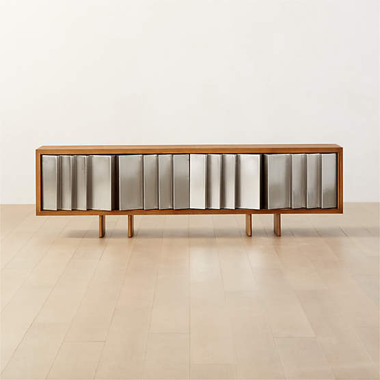 Kibo 83" Steel and Oak Wood Media Console by Kravitz Design