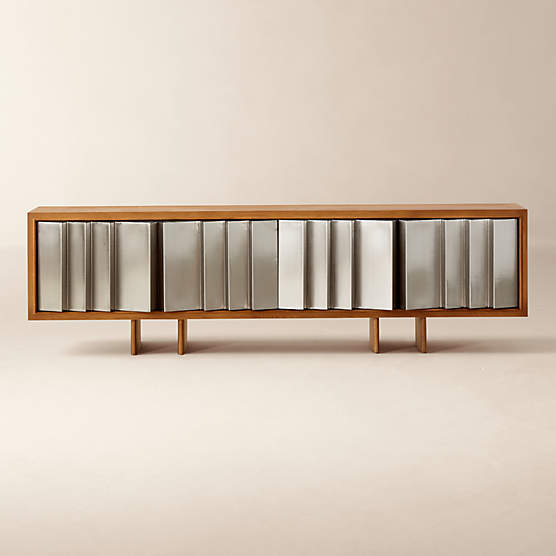 Kibo 83" Steel and Oak Wood Media Console by Kravitz Design