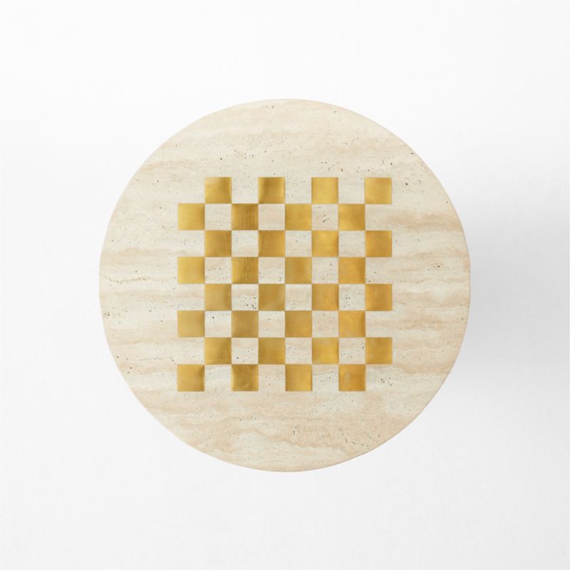 Kikko White Travertine and Brass Inlay Game Side Table - image 4 of 7