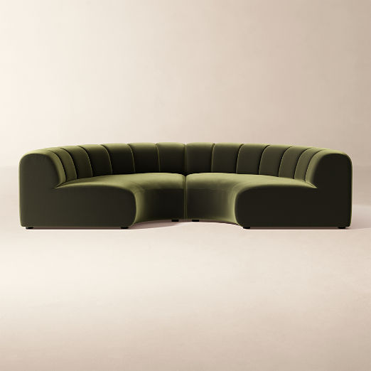 Kindred 2-Piece Olive Green Velvet Curved Sectional Sofa by Casa Dean by Swizz Beatz