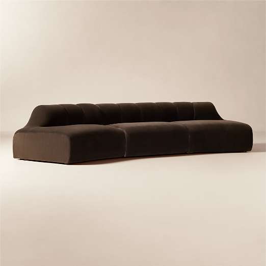 Kindred 3-Piece Brown Velvet Sectional Sofa by Casa Dean by Swizz Beatz