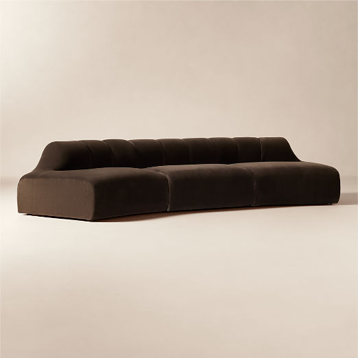 Kindred 3-Piece Brown Velvet Sectional Sofa by Casa Dean by Swizz Beatz