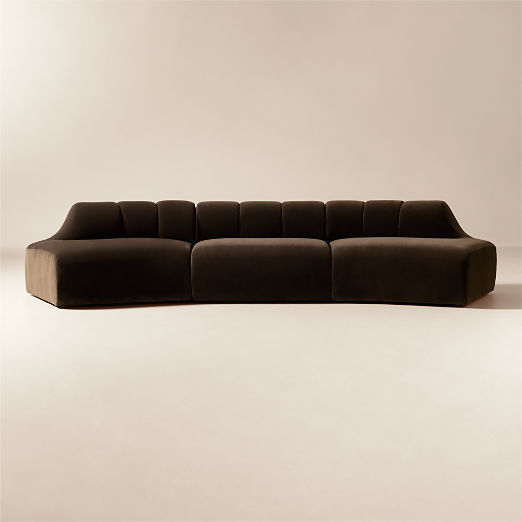 Kindred 3-Piece Brown Velvet Sectional Sofa by Casa Dean by Swizz Beatz