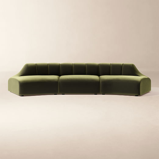 Kindred 3-Piece Olive Green Velvet Sectional Sofa by Casa Dean by Swizz Beatz