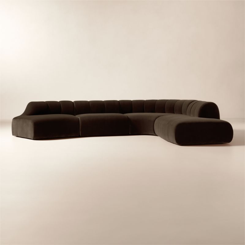 Kindred 4-Piece Brown Velvet Sectional Sofa with Left Arm End by Casa Dean by Swizz Beatz - image 1 of 7