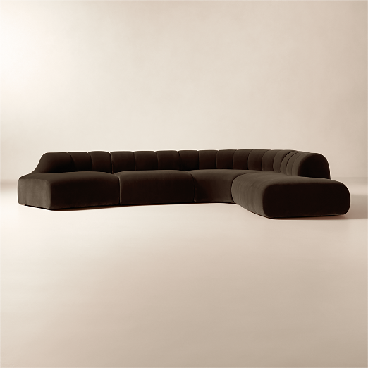 Kindred 4-Piece Brown Velvet Sectional Sofa with Left Arm End by Casa Dean by Swizz Beatz